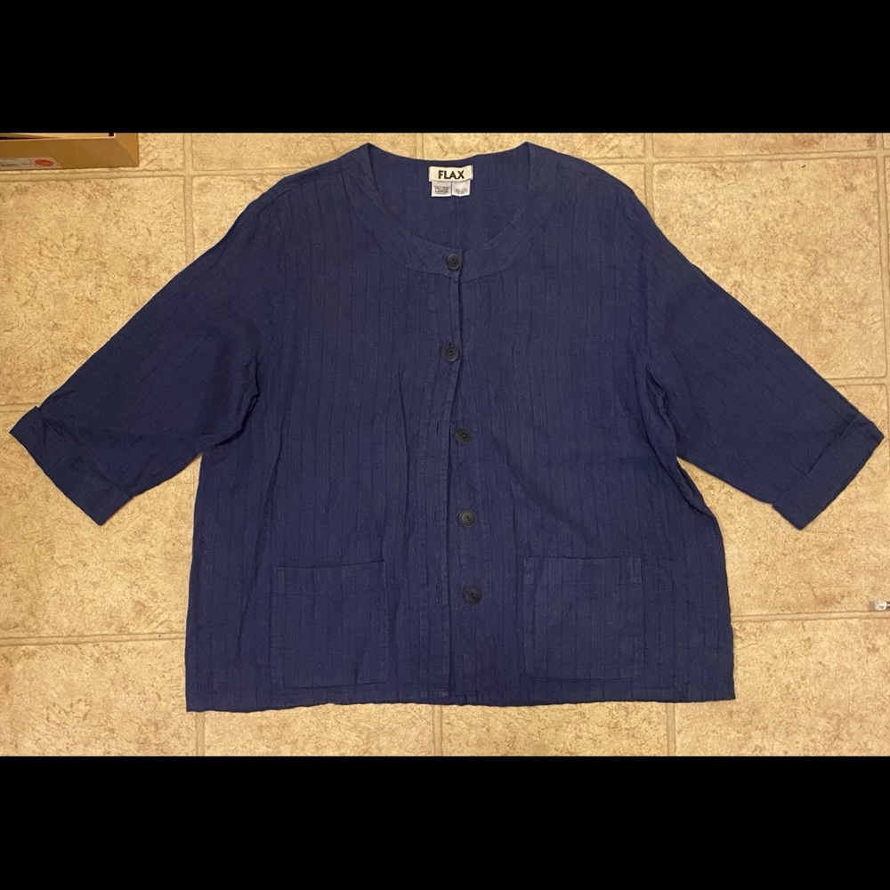 FLAX Women's oversized Linen Blue Jacket Size L